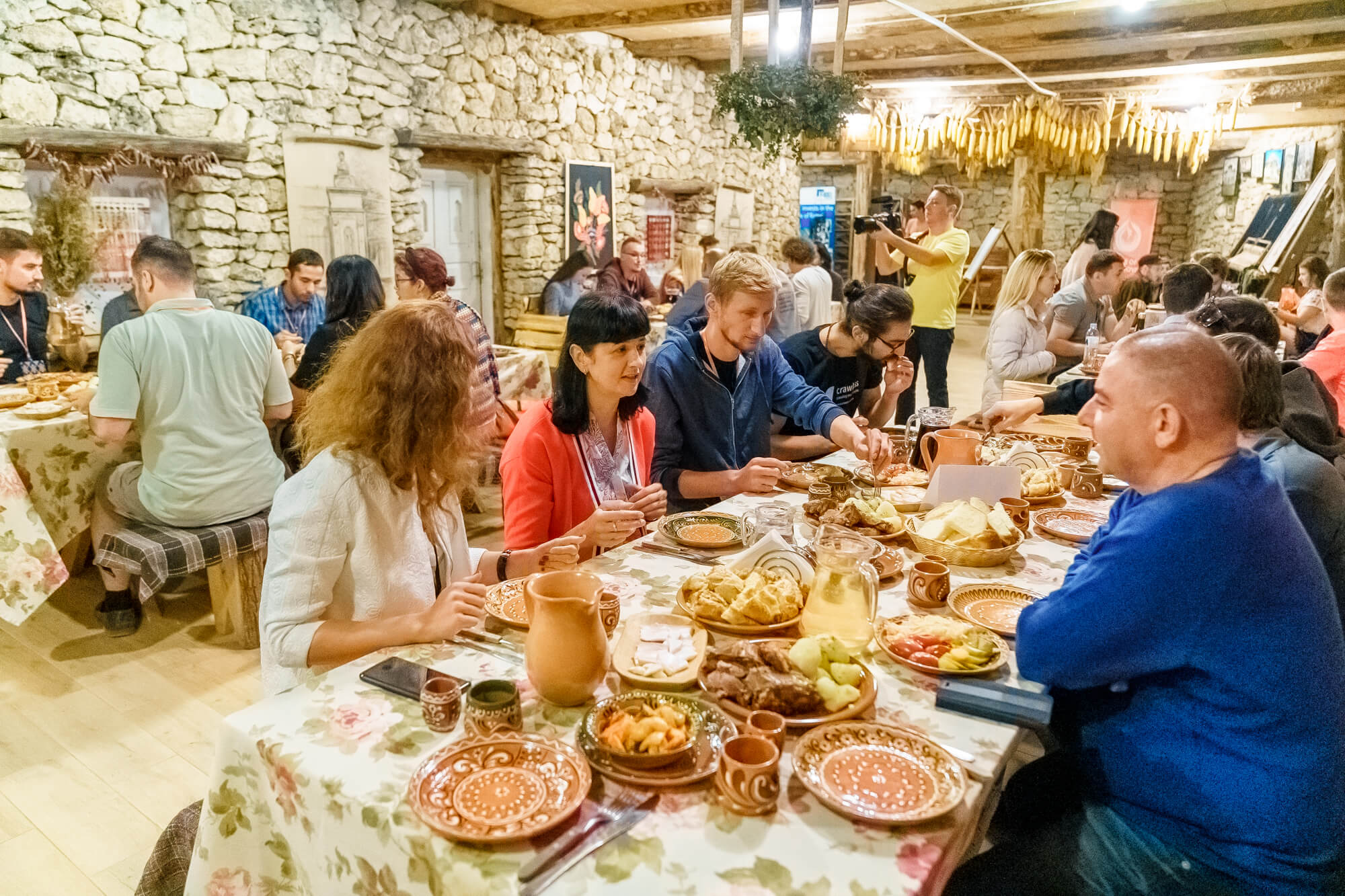 Traditional Moldovan dinner setup at TechVillage